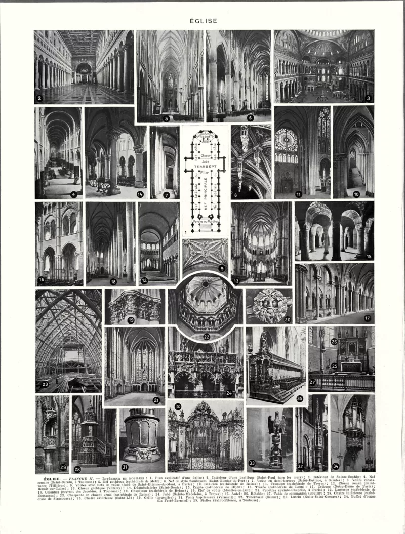 XX31930EGLI-V-eglise Églises et styles architecturaux, verso de la planche encyclopédique de 1930