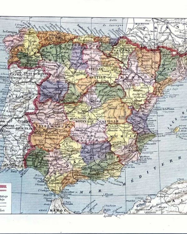 XX31930ESPA-R1-espagne-carte Espagne, carte politique en couleurs avec provinces et régions, planche originale de 1930