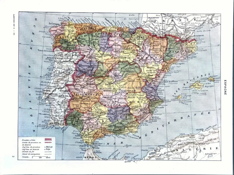 XX31930ESPA-R1-espagne-carte Espagne, carte politique en couleurs avec provinces et régions, planche originale de 1930