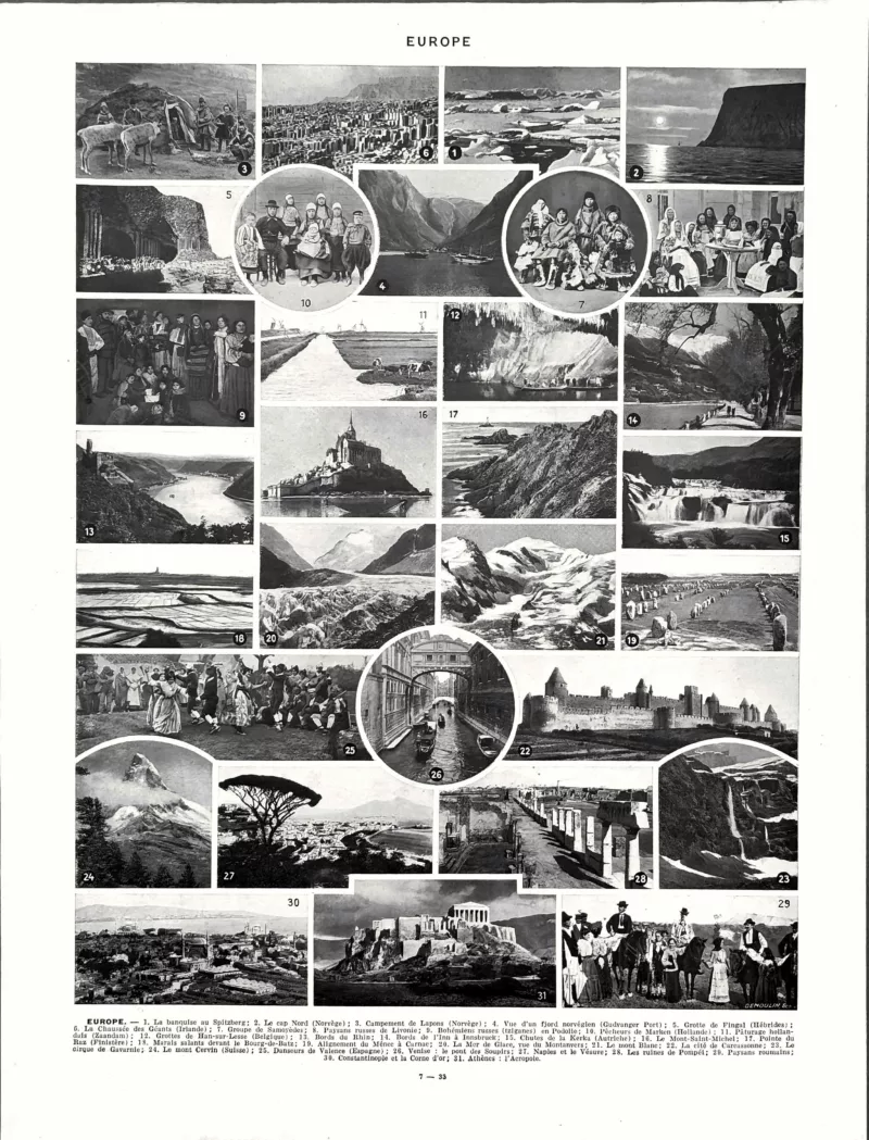 XX31930EURO-V-XX31935EURO-V-europe Europe, paysages, villes et activités en noir et blanc, verso commun aux impressions 1930 et 1935