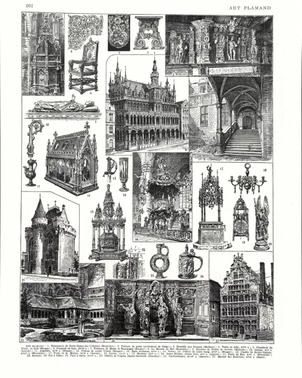 XX31930FLAM-R-art-flamand Art flamand, architecture, mobilier et arts décoratifs, planche originale de 1930