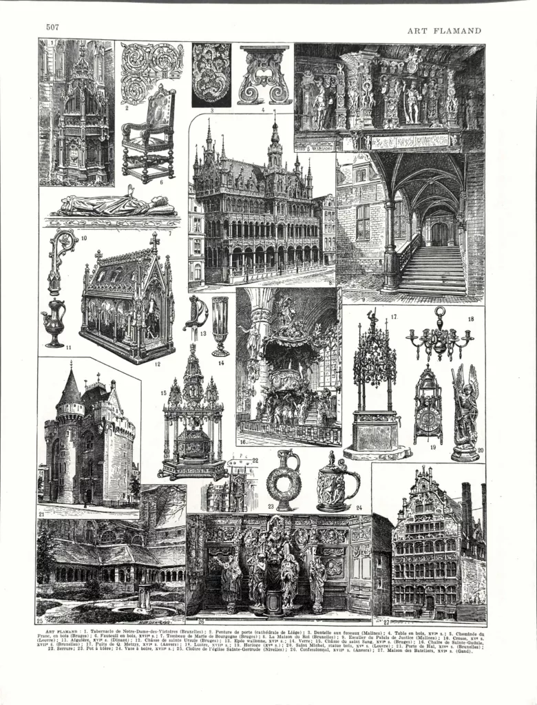 Art flamand, architecture, mobilier et arts décoratifs, planche originale de 1930