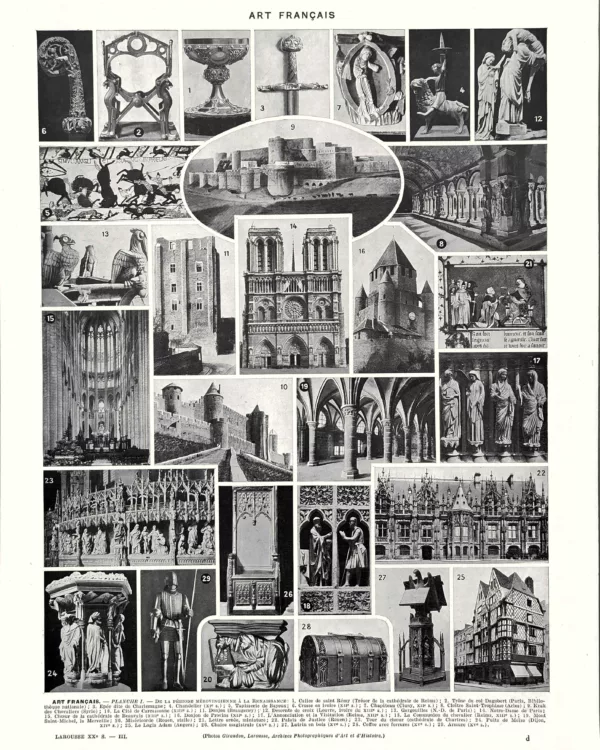 XX31930FRAR-R-art-francais Art français, architecture, sculpture et mobilier, planche encyclopédique originale de 1930