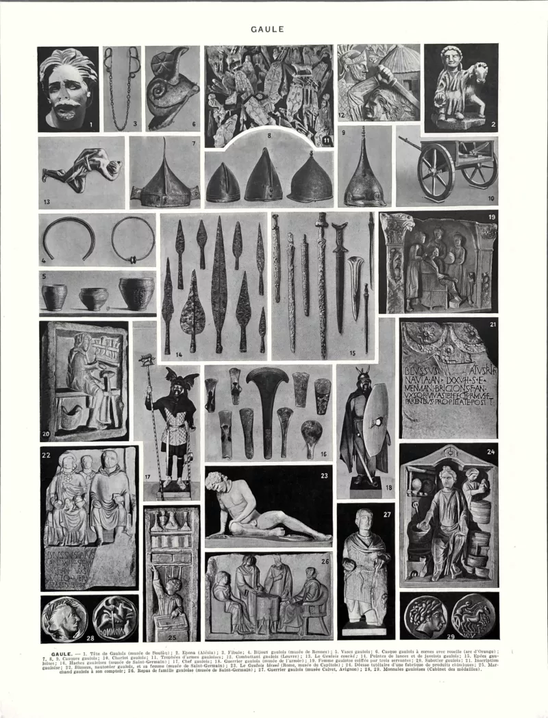 XX31930GAUL-V-gaule-art Gaule, armes, sculptures et antiquités en noir et blanc, verso de la planche de 1930