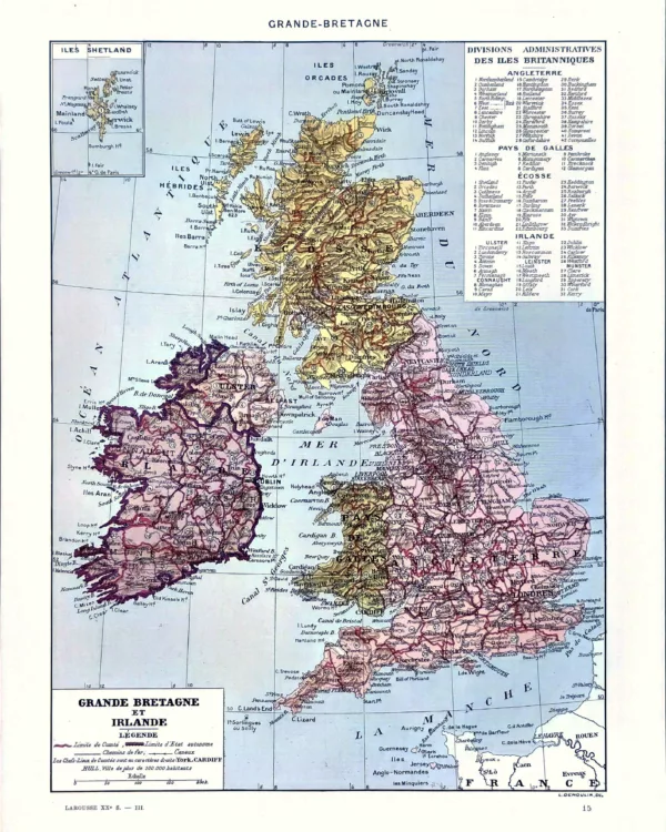 XX31930GRBR-R1-grande-bretagne-carte Grande-Bretagne et Irlande, carte en couleurs avec divisions administratives, planche de 1930