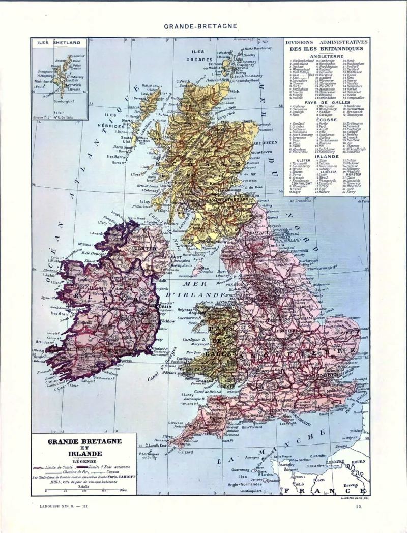 XX31930GRBR-R1-grande-bretagne-carte Grande-Bretagne et Irlande, carte en couleurs avec divisions administratives, planche de 1930