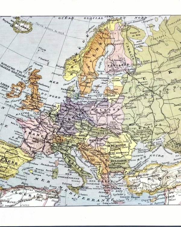 XX31935EURO-R-europe-1935 Europe en 1935, carte politique en couleurs mise à jour, planche encyclopédique originale