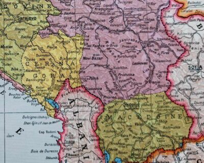 Yougoslavie, carte géographique ancienne, réimpression 1960
