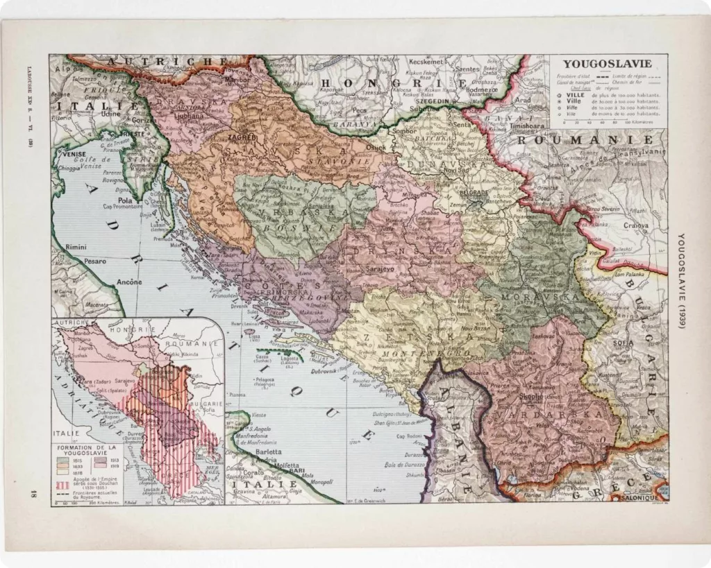 Yougoslavie, carte mise à jour en 1939, planche édition 1930