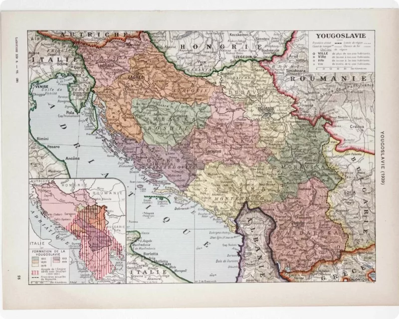 Yougoslavie, carte mise à jour en 1939, planche édition 1930