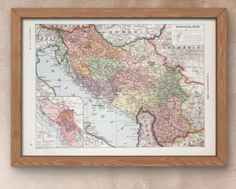 Yougoslavie, carte mise à jour en 1939, planche édition 1930 – détail de la planche ancienne