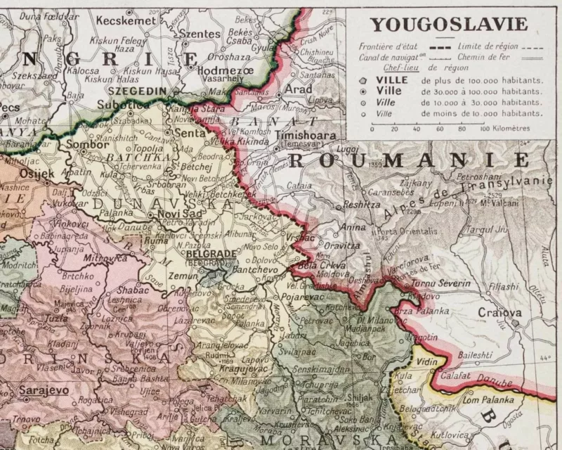 Yougoslavie, carte mise à jour en 1939, planche édition 1930 – détail de la planche ancienne