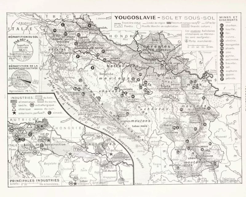 Yougoslavie, carte mise à jour en 1939, planche édition 1930 – verso du document ancien