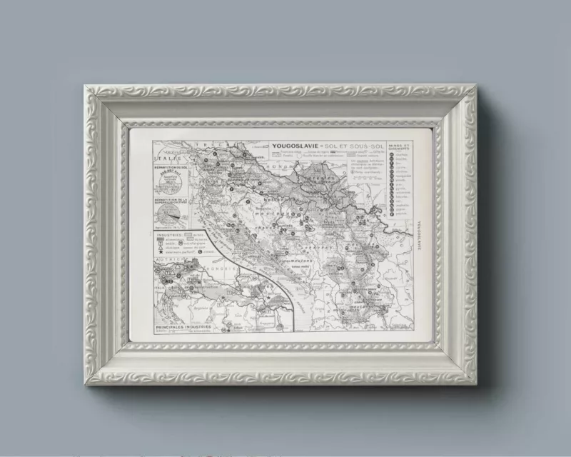 Yougoslavie, carte mise à jour en 1939, planche édition 1930 – verso du document ancien