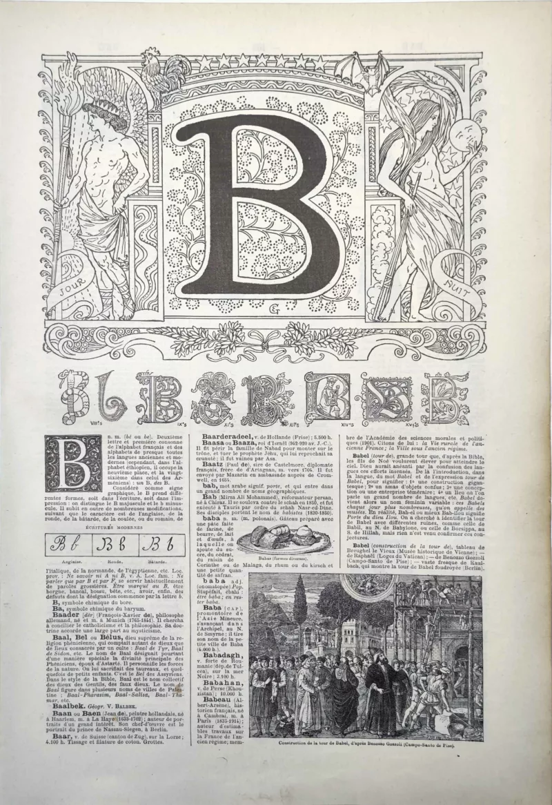 LU11922B000-R-Lettre-B Lettre B décorative avec lettrines et exemples typographiques, planche ancienne de 1922