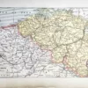 LU11922BELG-R-belgique-carte Belgique, carte géographique ancienne en couleurs avec villes et voies ferrées, 1922