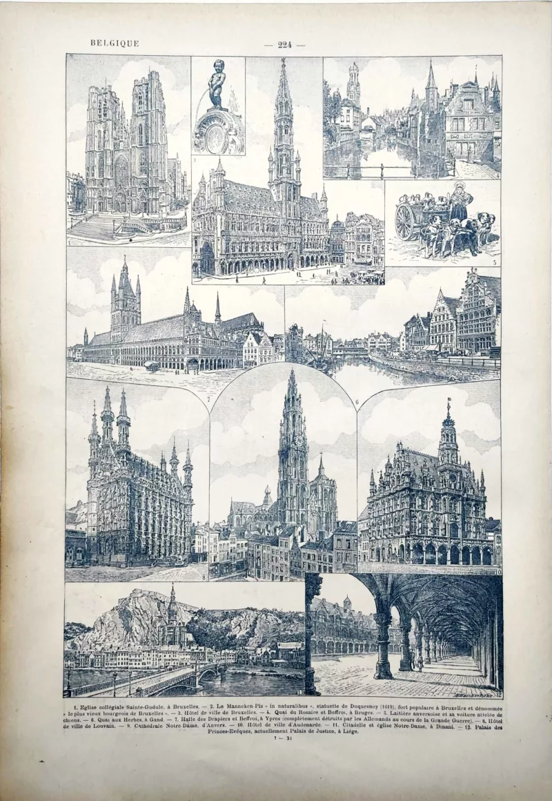 LU11922BELG-V-belgique-monuments Belgique, monuments de Bruxelles, Bruges, Gand, Anvers et Liège, planche de 1922