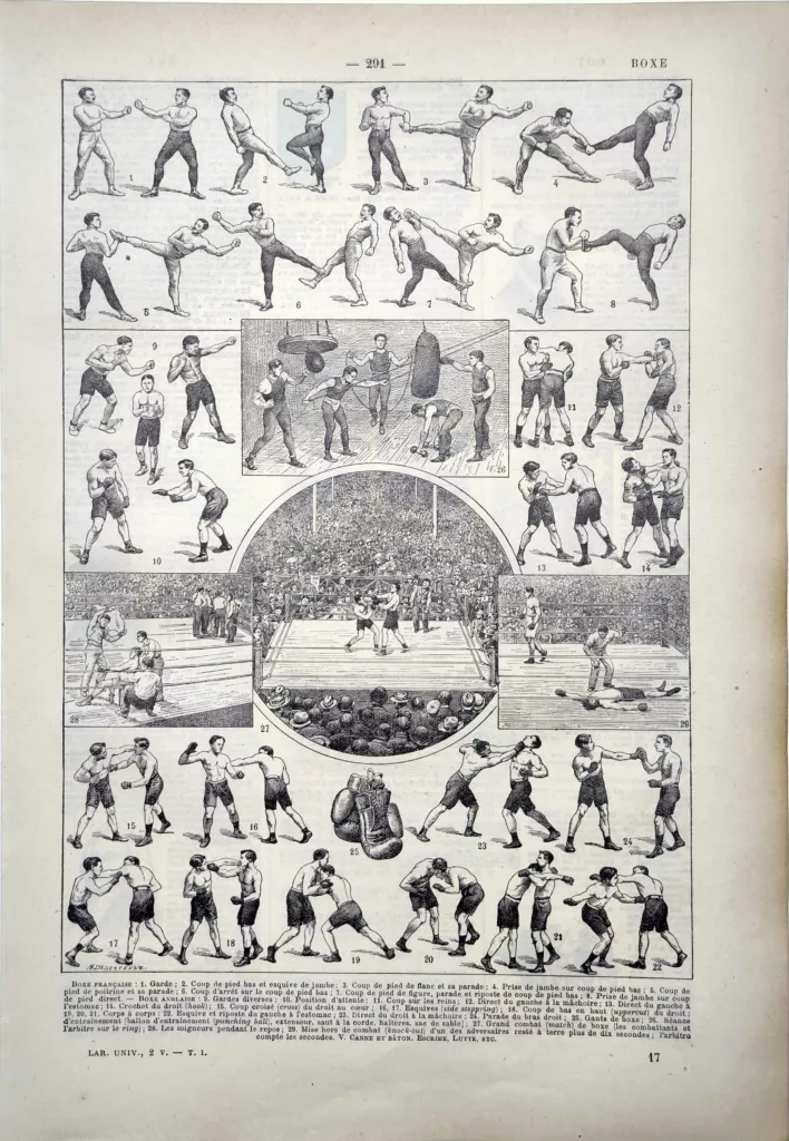 Boxe française et anglaise, techniques, entraînement et combats illustrés par Dessertenne, 1922