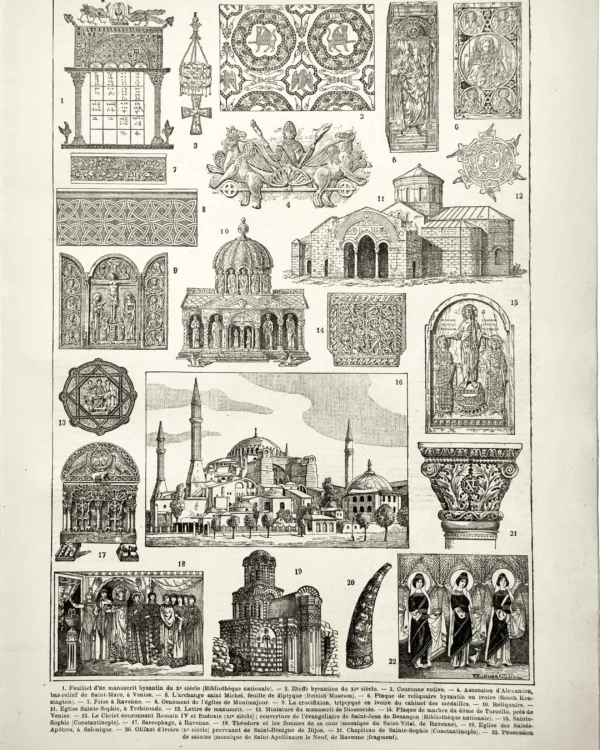 LU11922BYSA-R-art-byzantin Art byzantin, mosaïques, architecture et objets liturgiques, planche ancienne de 1922