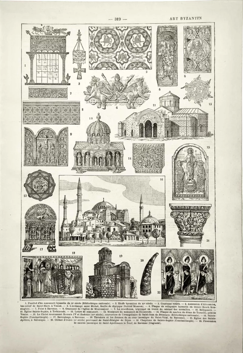 LU11922BYSA-R-art-byzantin Art byzantin, mosaïques, architecture et objets liturgiques, planche ancienne de 1922