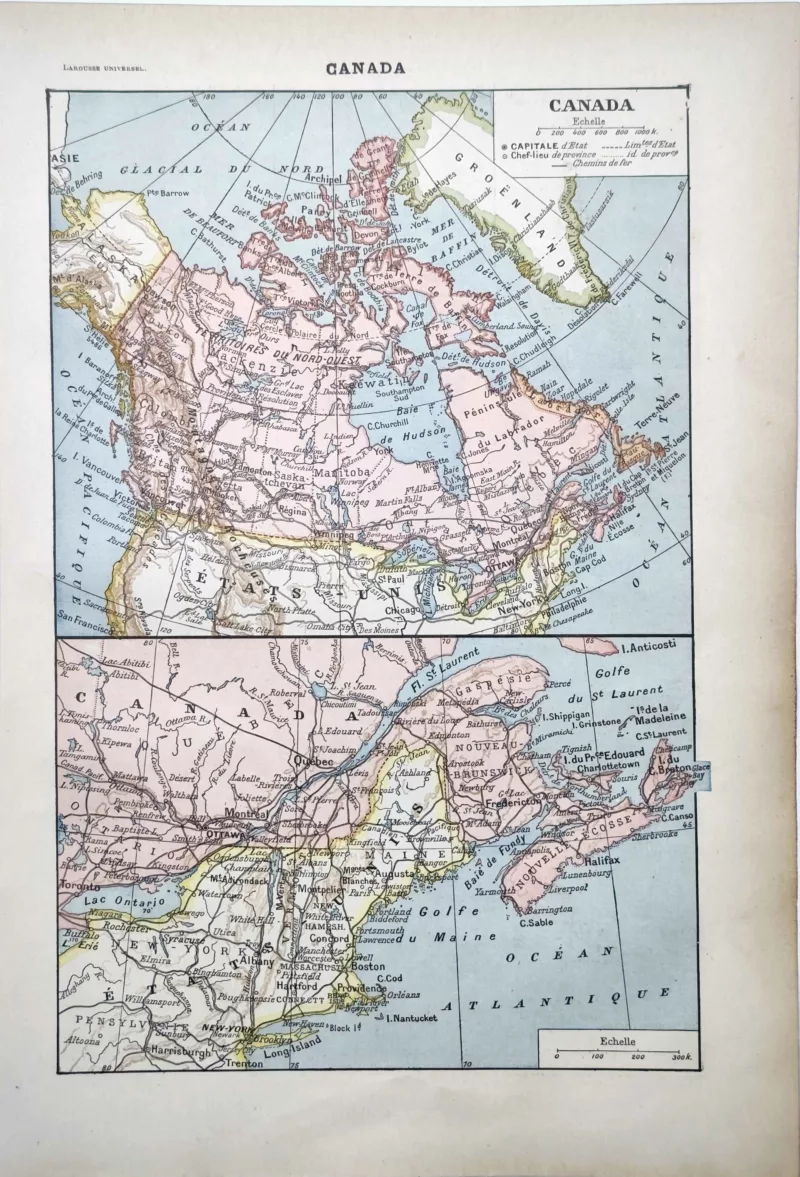 LU11922CANA-R-canada-carte Carte ancienne du Canada en couleurs avec provinces, villes et voies ferrées, 1922