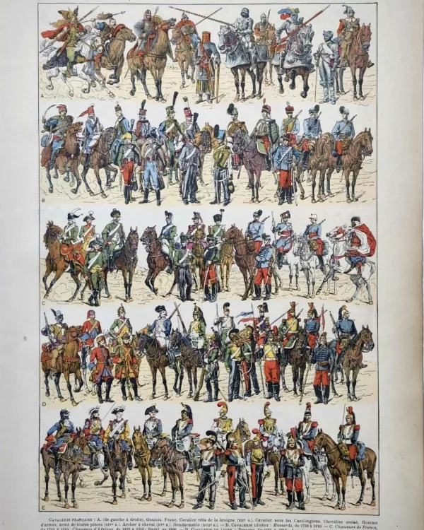 LU11922CAVA-R-cavalerie-uniformes Uniformes de cavalerie française en couleurs, dragons, cuirassiers et hussards, 1922