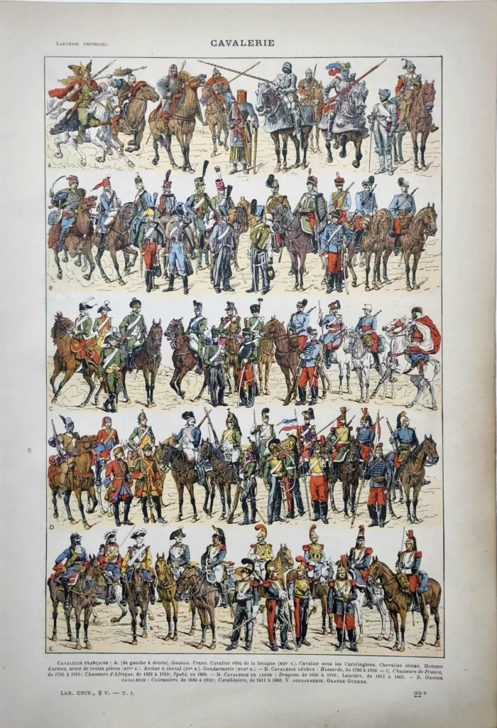 Uniformes de cavalerie française en couleurs, dragons, cuirassiers et hussards, 1922