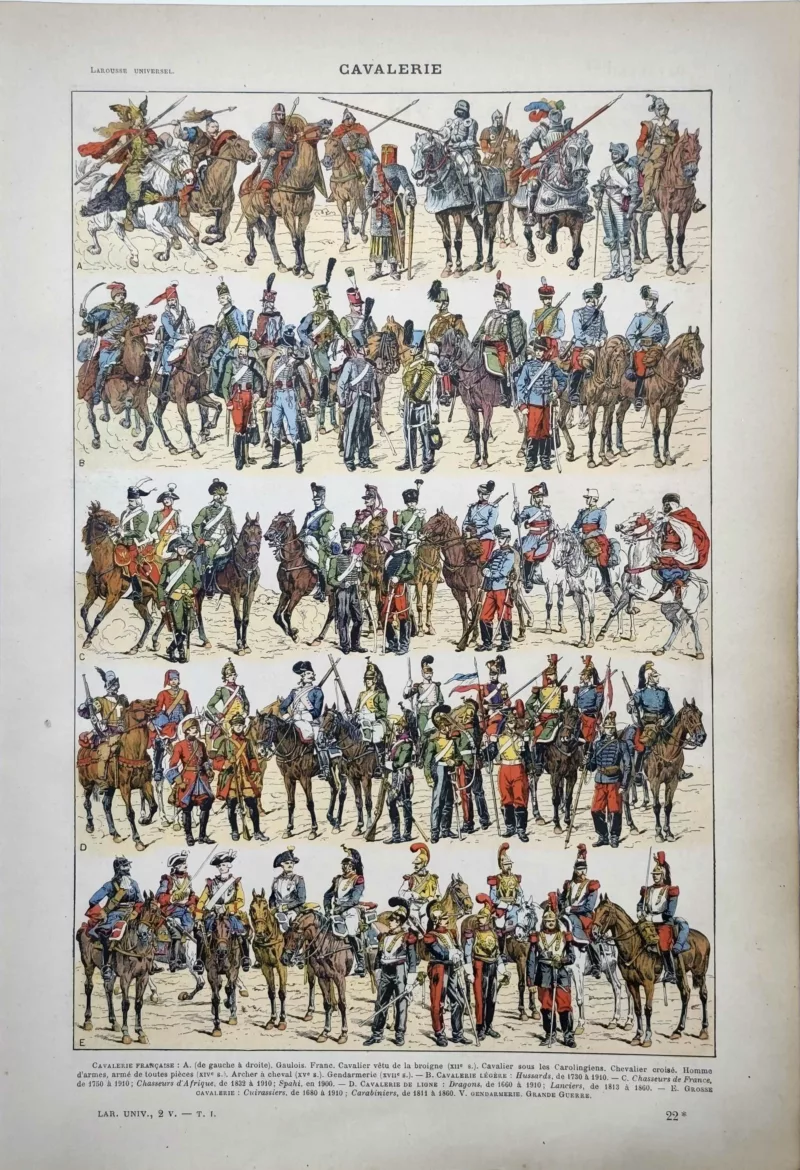 LU11922CAVA-R-cavalerie-uniformes Uniformes de cavalerie française en couleurs, dragons, cuirassiers et hussards, 1922
