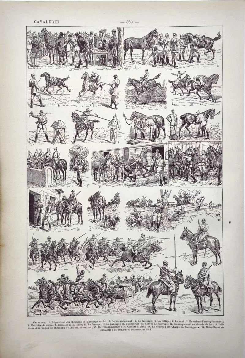 LU11922CAVA-V-cavalerie-uniformes Cavalerie, soins des chevaux, exercices et manœuvres militaires, planche de 1922
