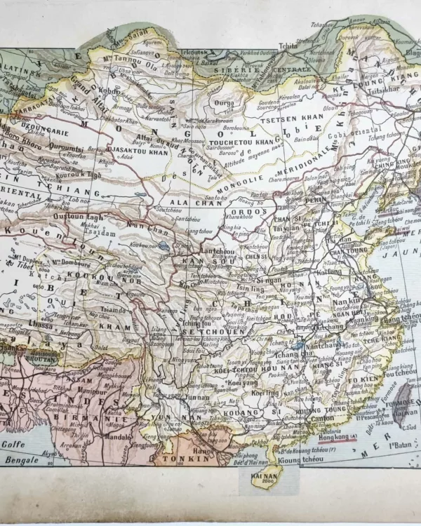 LU11922CHIN-R-chine-carte Carte ancienne de la Chine en couleurs avec provinces, villes et reliefs, 1922