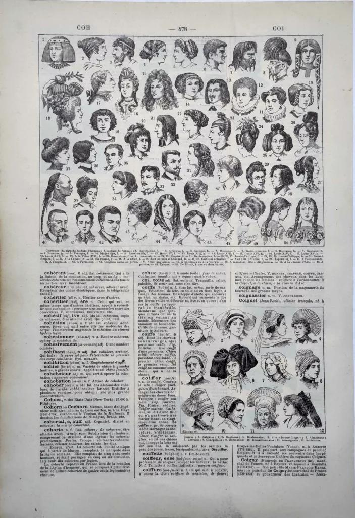 Coiffures anciennes masculines et féminines illustrées par Jacques Maurice Dessertenne, 1922