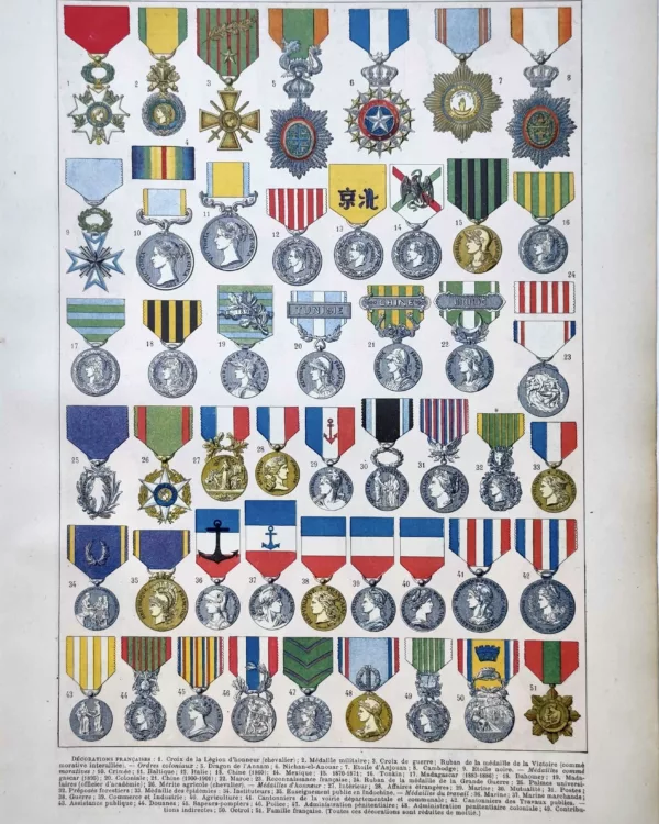 LU11922DECO-R-decorations Décorations françaises, médailles et rubans en couleurs, planche ancienne de 1922