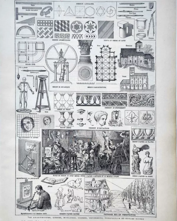 LU11922DESS-R-dessin Techniques du dessin, perspective, architecture et ornement, planche de 1922