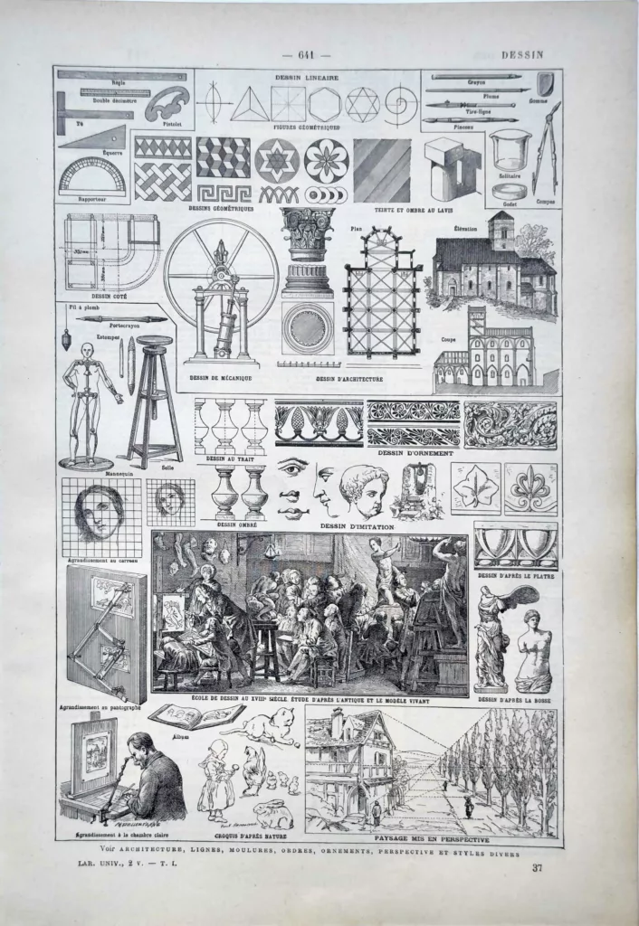 Techniques du dessin, perspective, architecture et ornement, planche de 1922