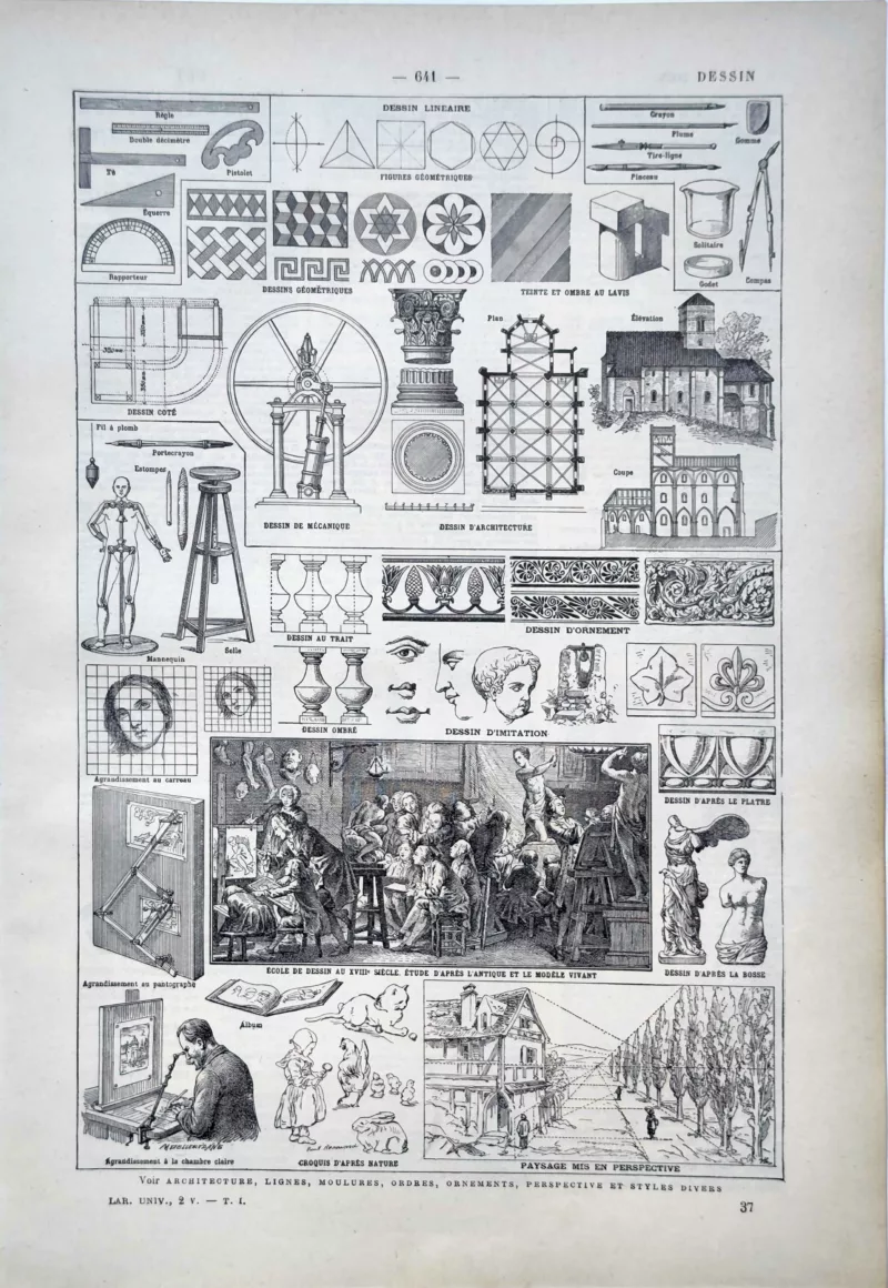 LU11922DESS-R-dessin Techniques du dessin, perspective, architecture et ornement, planche de 1922