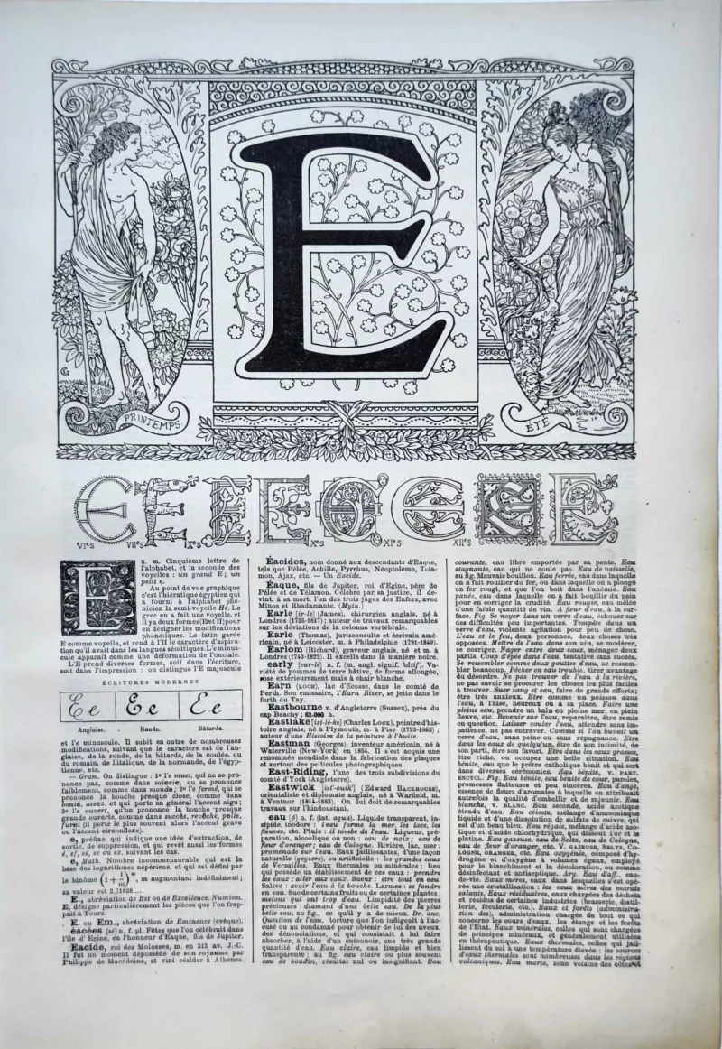 LU11922E000-R-lettre-E Lettre E décorative, alphabets anciens et modèles d’écriture, page de 1922