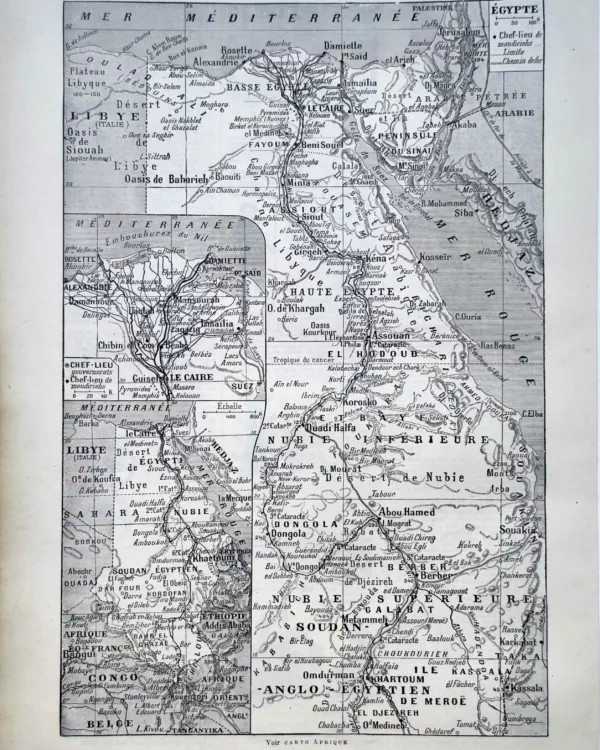 LU11922EGYP-R-egypte-carte Carte ancienne de l’Égypte et de la vallée du Nil, 1922