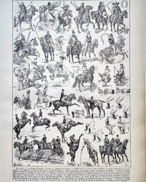 LU11922EQUI-R-equitation Équitation, cavaliers, allures, dressage et saut illustrés par Louis Charles Bombled, 1922