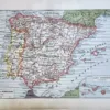LU11922ESPA-R-espagne-portugal Carte en couleurs de l’Espagne et du Portugal, planche ancienne de 1922