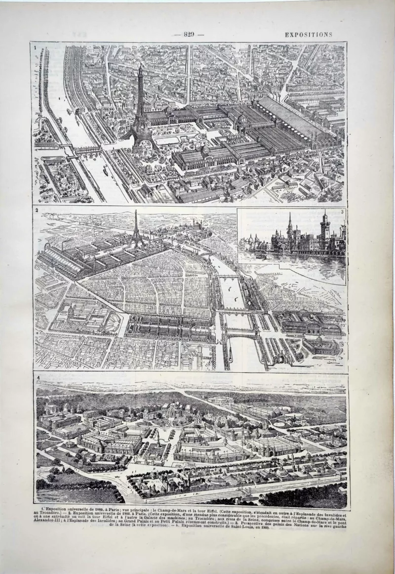 LU11922EXPO-V-expositions Expositions universelles de Paris 1889 et 1900, Champ-de-Mars et Tour Eiffel, planche de 1922