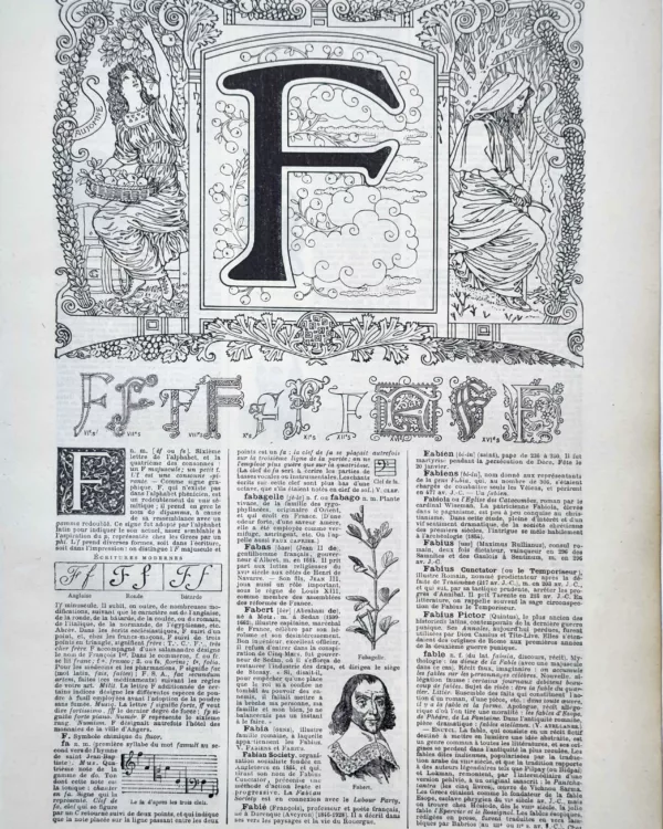 LU11922F000-R-lettre-f Lettre F décorative, alphabets anciens et modèles d’écriture, page originale de 1922
