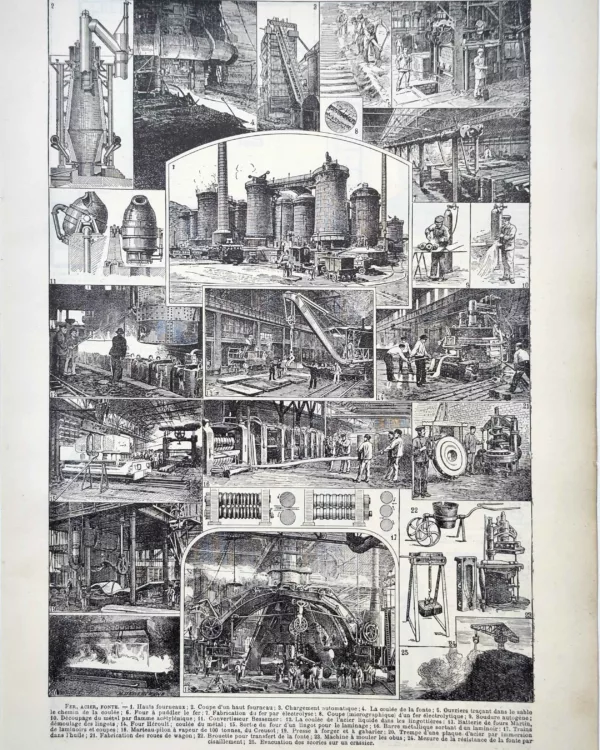 LU11922FERA-R-fer-acier Fer et acier, hauts fourneaux, coulée et ateliers sidérurgiques, planche de 1922