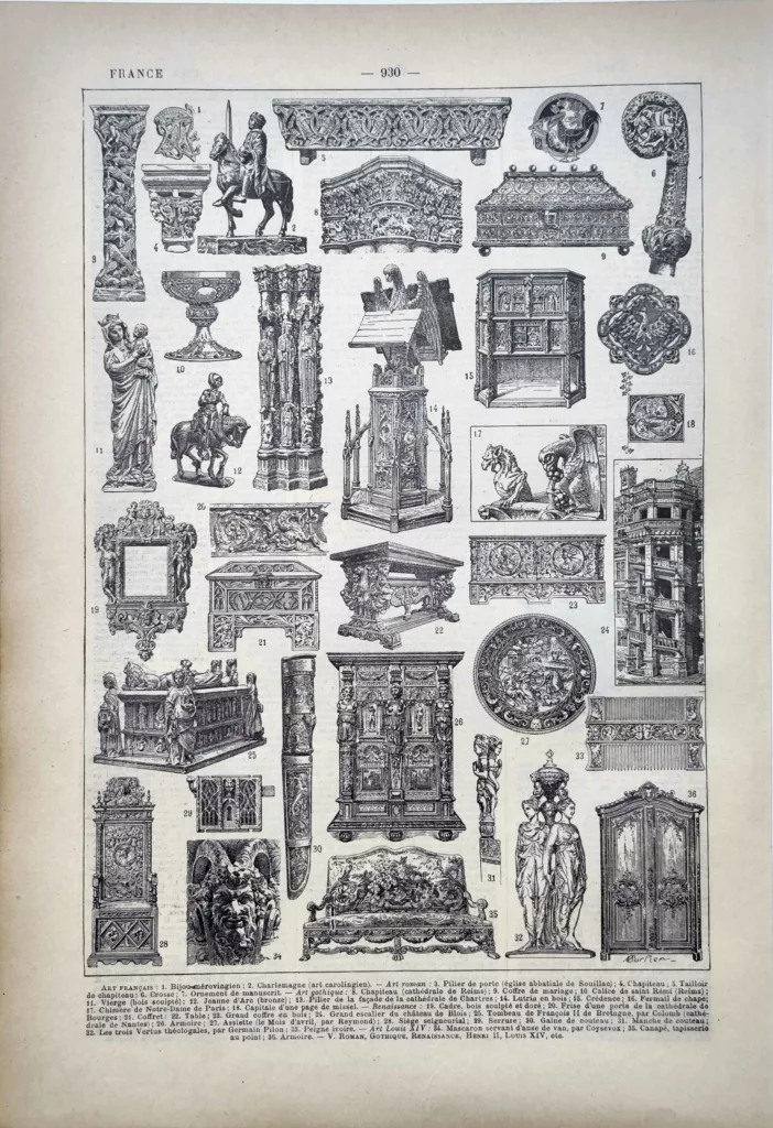Art français médiéval et Renaissance, mobilier, sculpture et arts décoratifs, planche de 1922