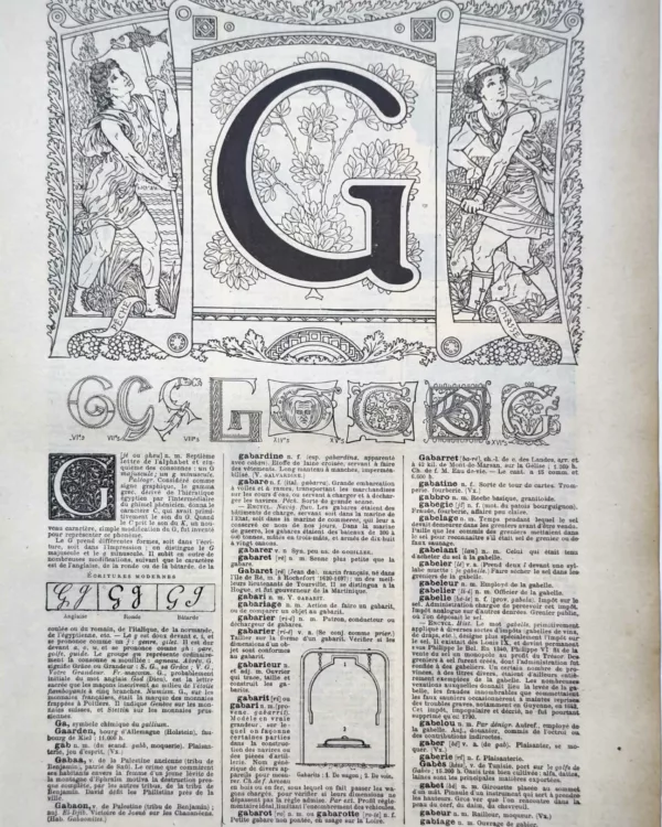 LU11922G000-R-lettre-G Lettre G décorative, alphabets anciens et modèles d’écriture, page originale de 1922