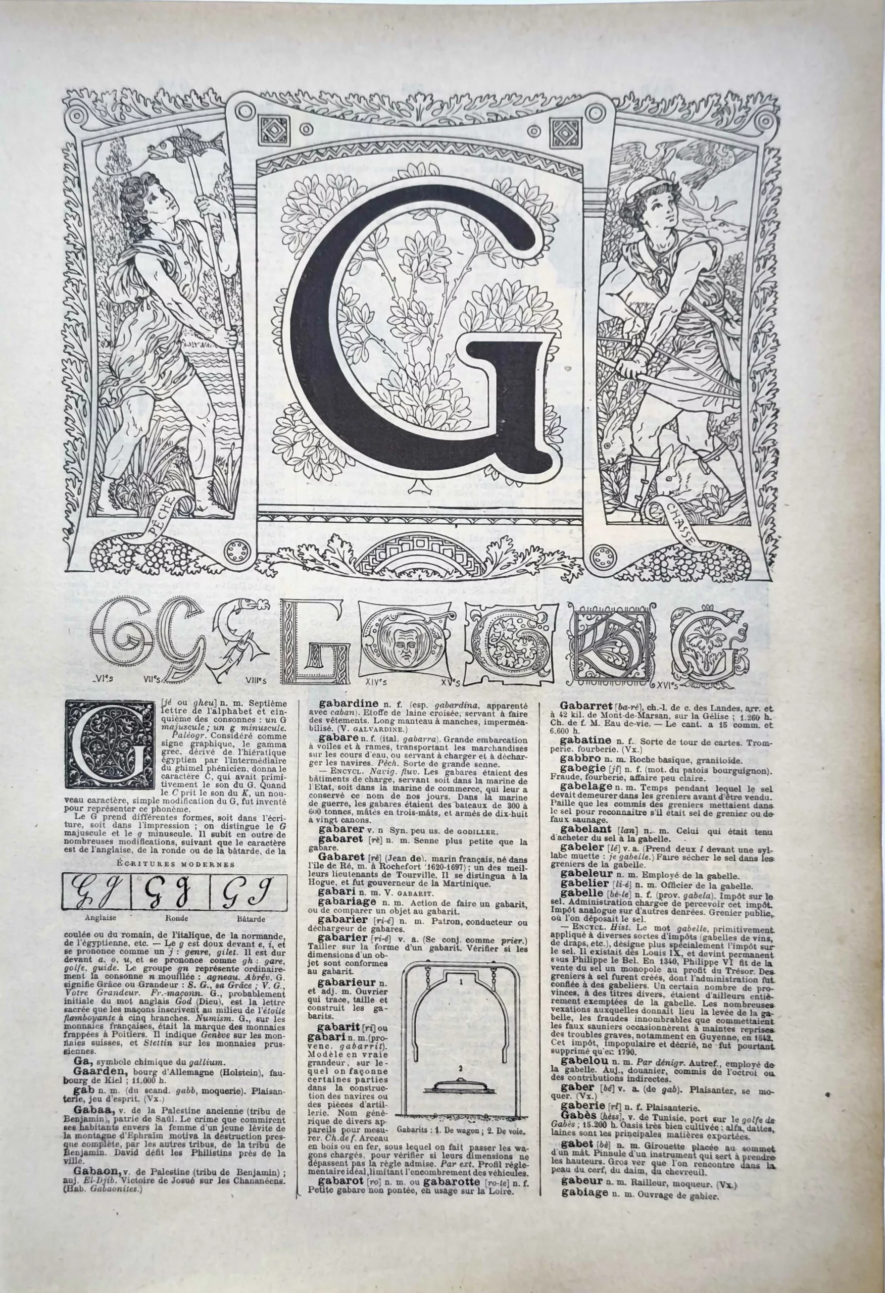 LU11922G000-R-lettre-G Lettre G décorative, alphabets anciens et modèles d’écriture, page originale de 1922