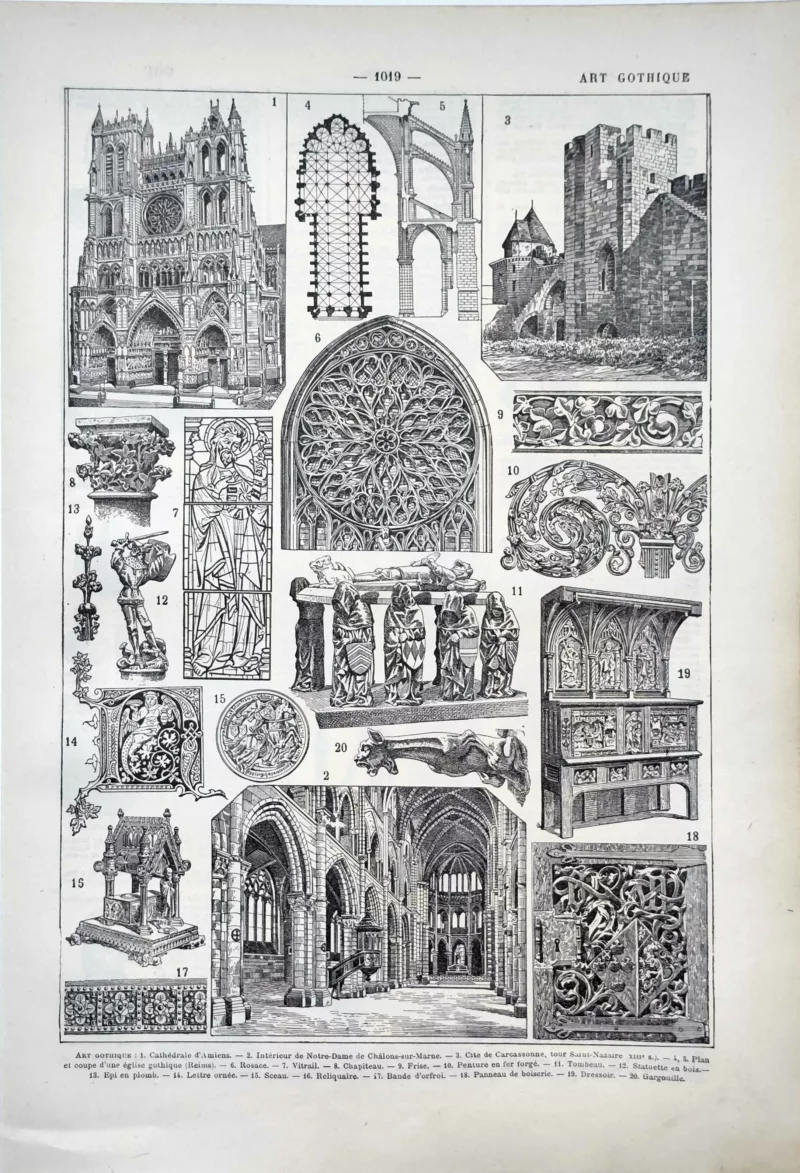 LU11922GOTH-R-art-gothique Art gothique, cathédrale, rosace, sculpture et mobilier médiéval, planche ancienne de 1922