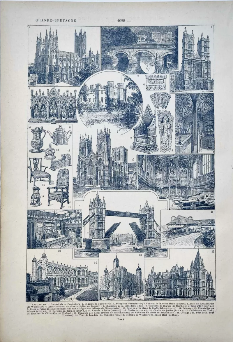 LU11922GRAB-V-grande-bretagne-monuments Monuments et architecture de Grande-Bretagne, cathédrales, ponts et châteaux, planche de 1922