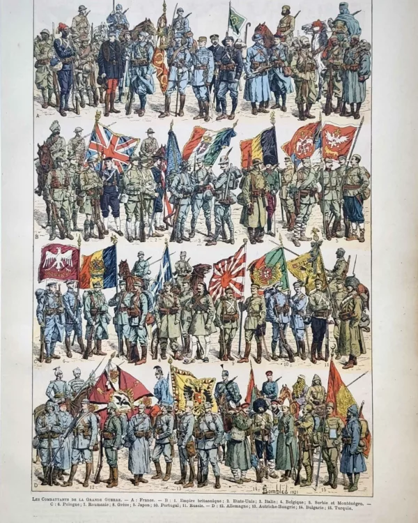 LU11922GRAU-R-grande-guerre-uniformes Uniformes et drapeaux des combattants de la Grande Guerre, planche en couleurs de 1922