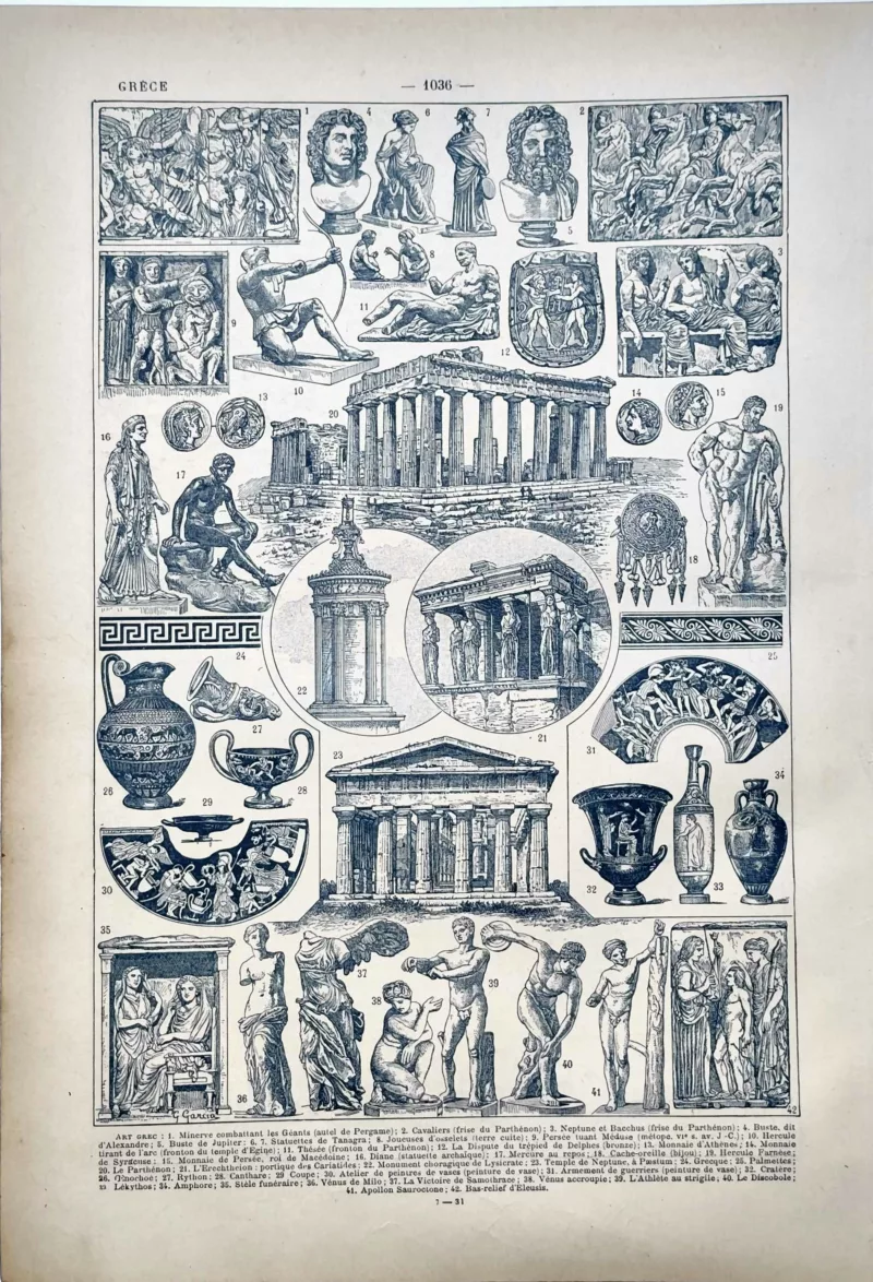 LU11922GREC-V-grece-monuments Art grec, Parthénon, sculptures, céramiques et monuments antiques, planche de 1922