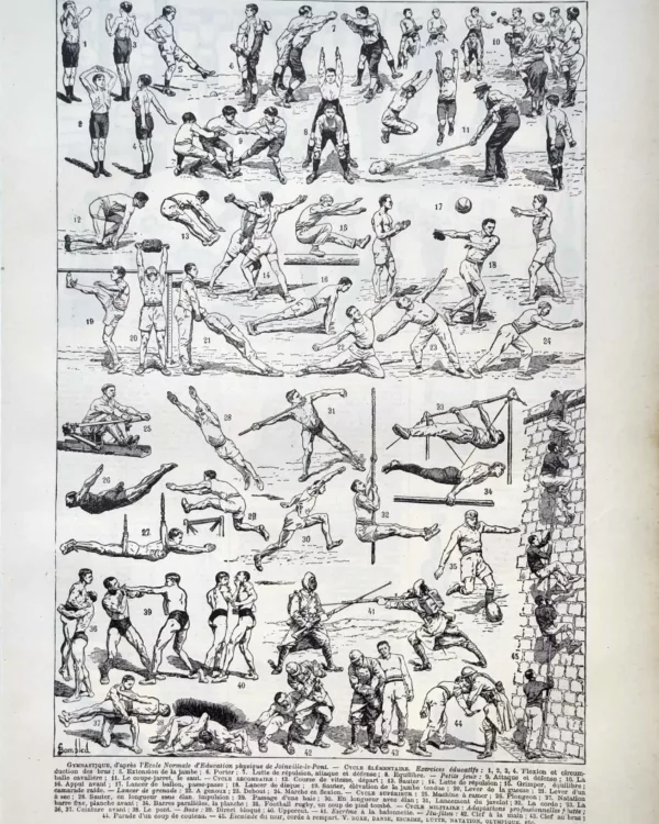 LU11922GYME-R-gymnastique-ecoles Gymnastique scolaire, exercices physiques, jeux et mouvements éducatifs, planche de 1922